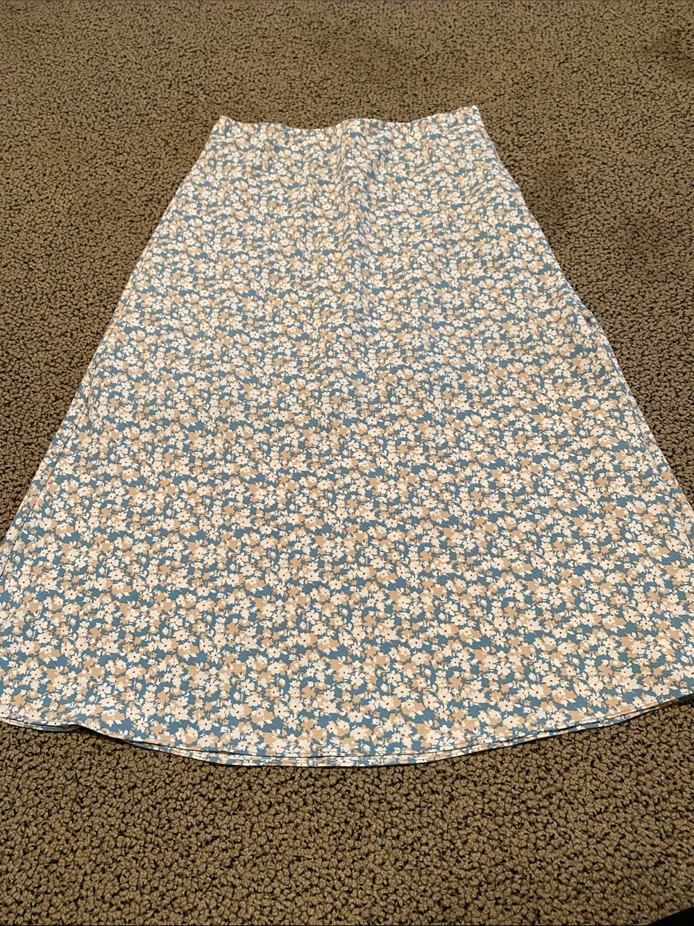 Lush Blue Floral A-Line Skirt with Cream Accents